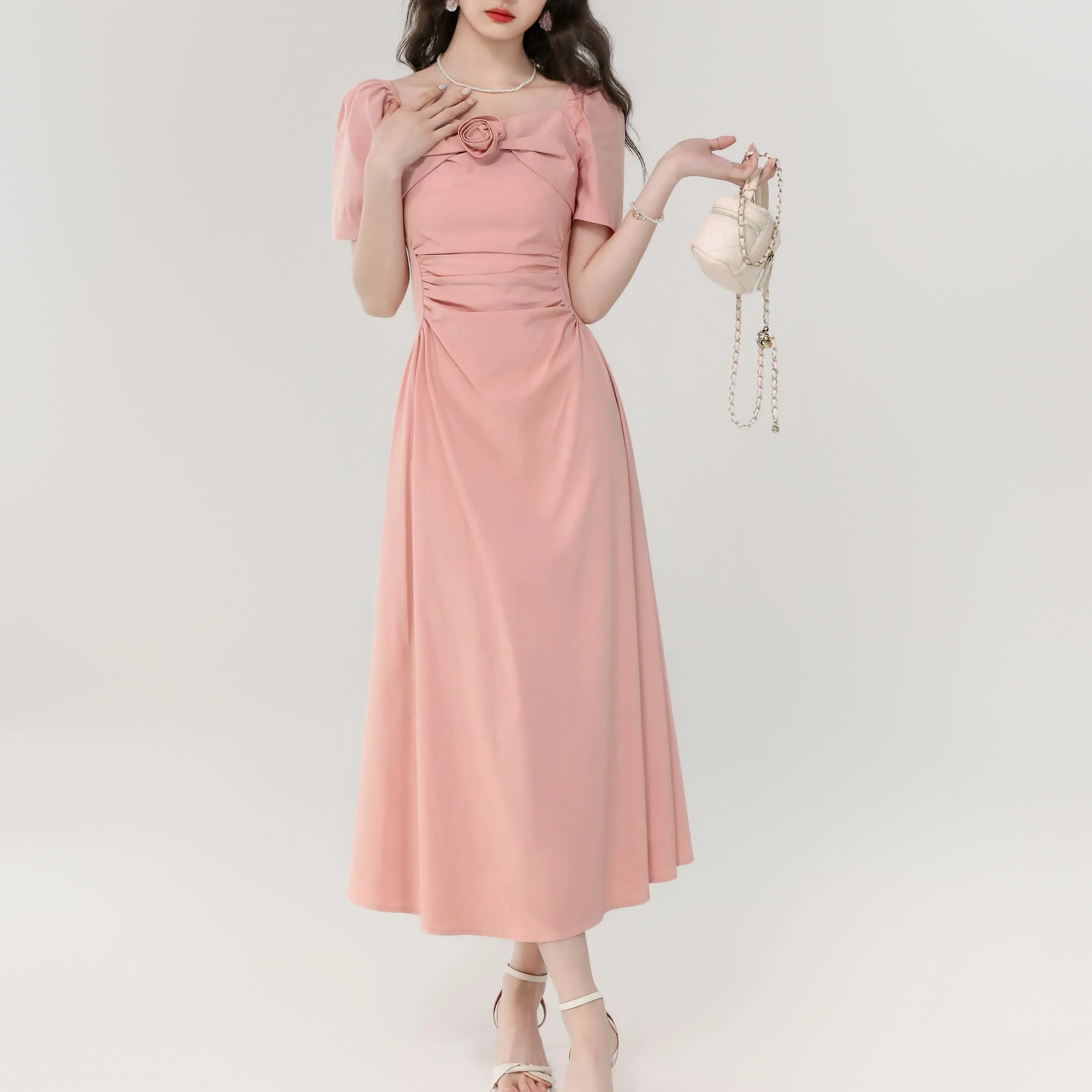 Women's Simple and Slimming Sundress with Stretchy Material and Square Neck