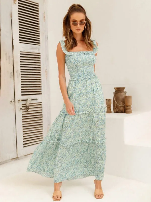 Women's small floral print fresh and sweet bust-wrapped dress