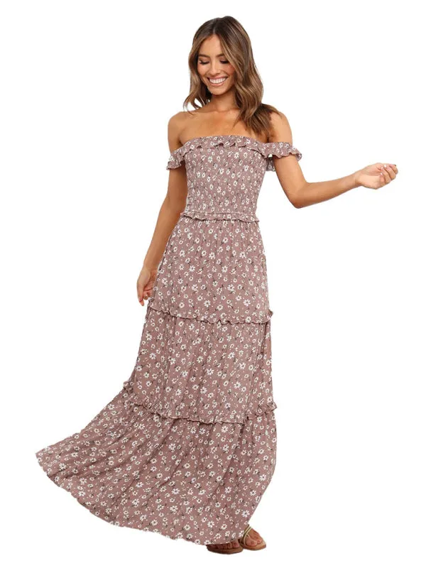 Women's small floral print fresh and sweet bust-wrapped dress