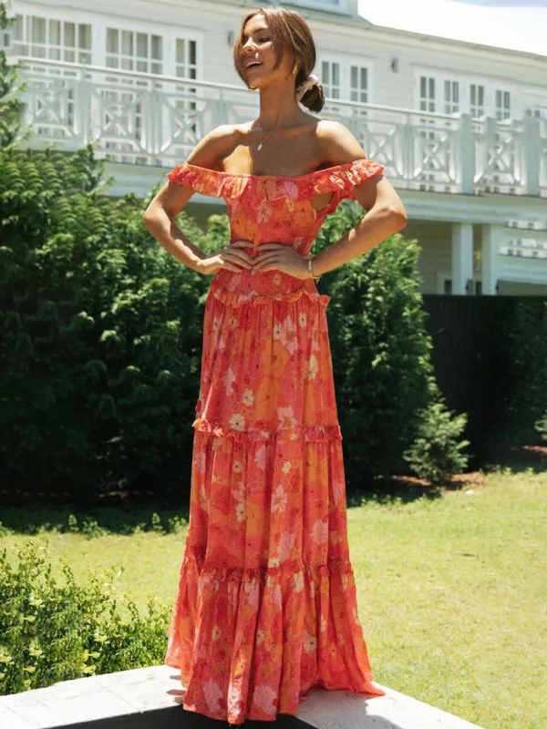 Women's small floral print fresh and sweet bust-wrapped dress