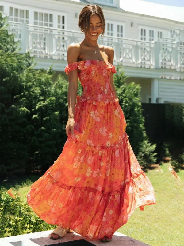 Women's small floral print fresh and sweet bust-wrapped dress