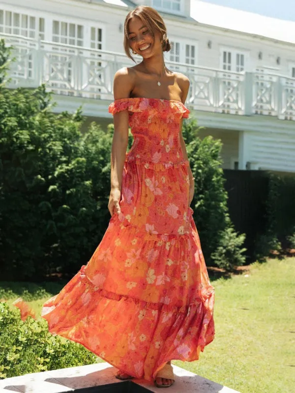 Women's small floral print fresh and sweet bust-wrapped dress