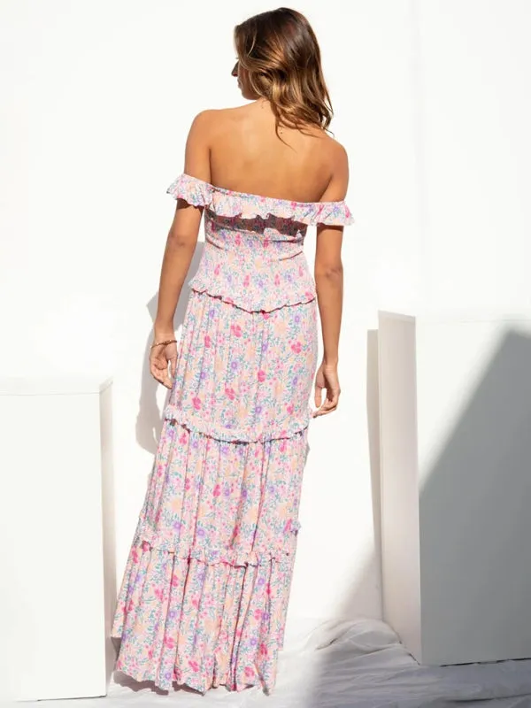 Women's small floral print fresh and sweet bust-wrapped dress