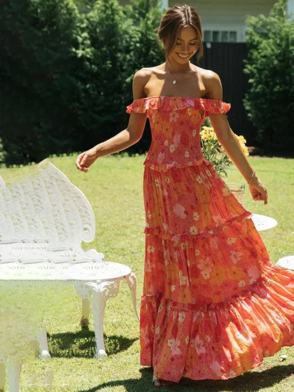Women's small floral print fresh and sweet bust-wrapped dress