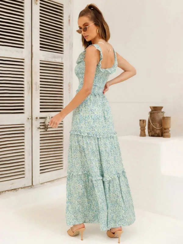 Women's small floral print fresh and sweet bust-wrapped dress