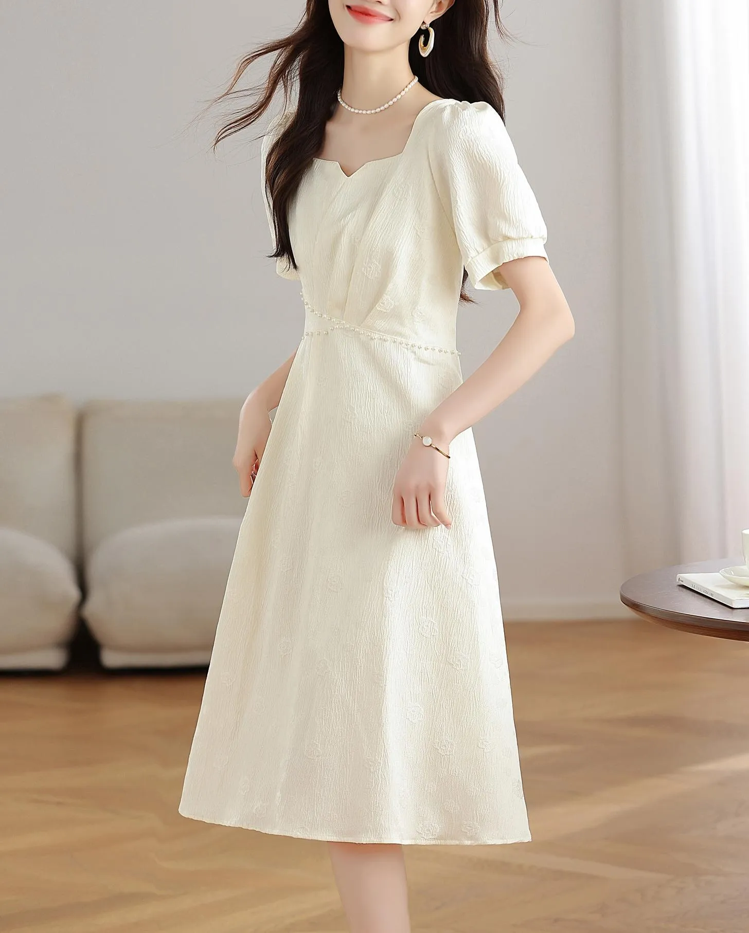 Women's Solid Jacquard Dress Inspired by Audrey Hepburn
