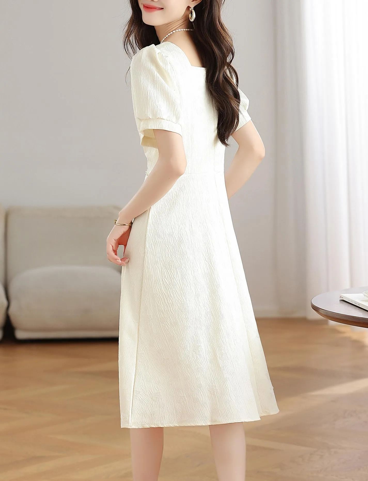 Women's Solid Jacquard Dress Inspired by Audrey Hepburn