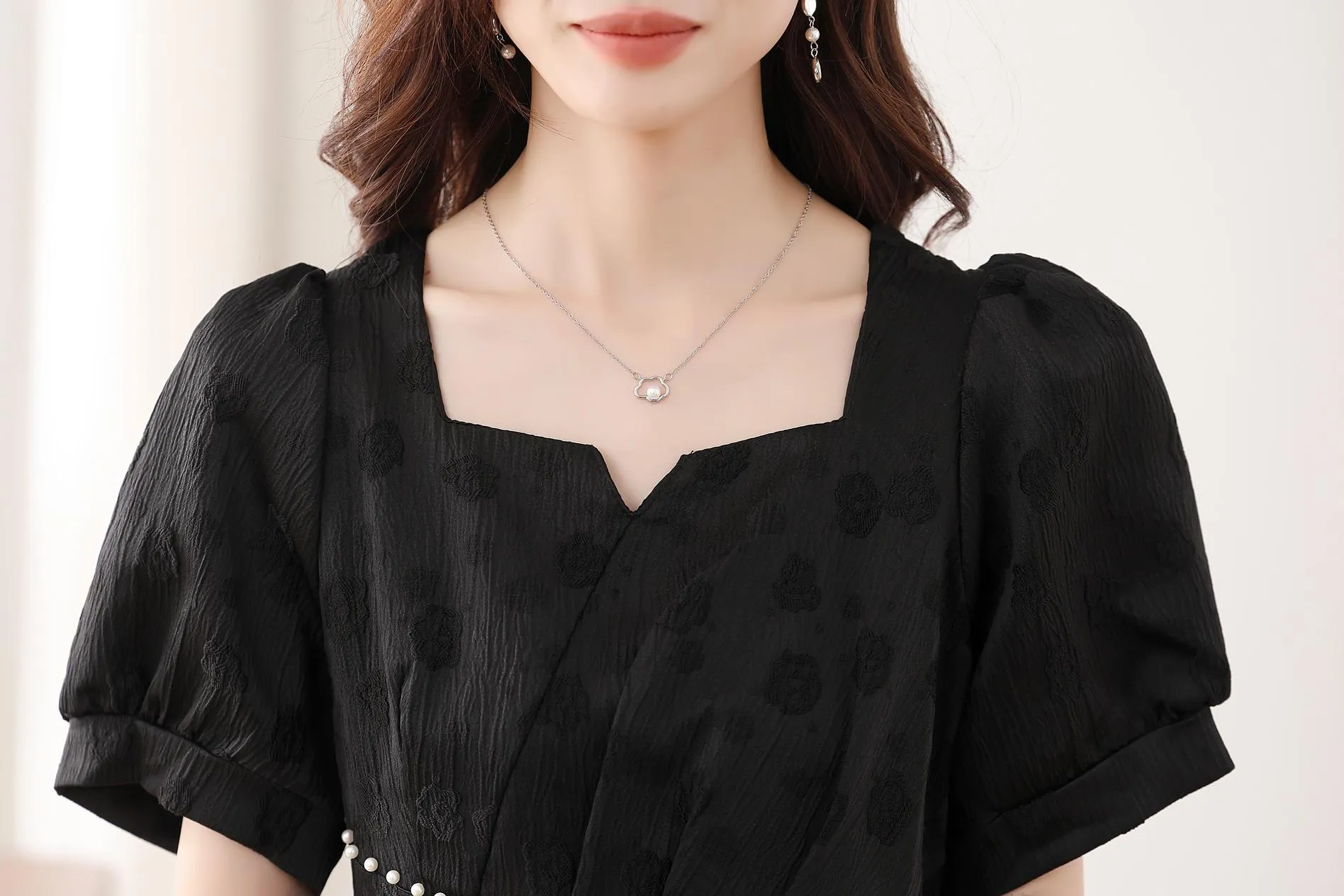 Women's Solid Jacquard Dress Inspired by Audrey Hepburn
