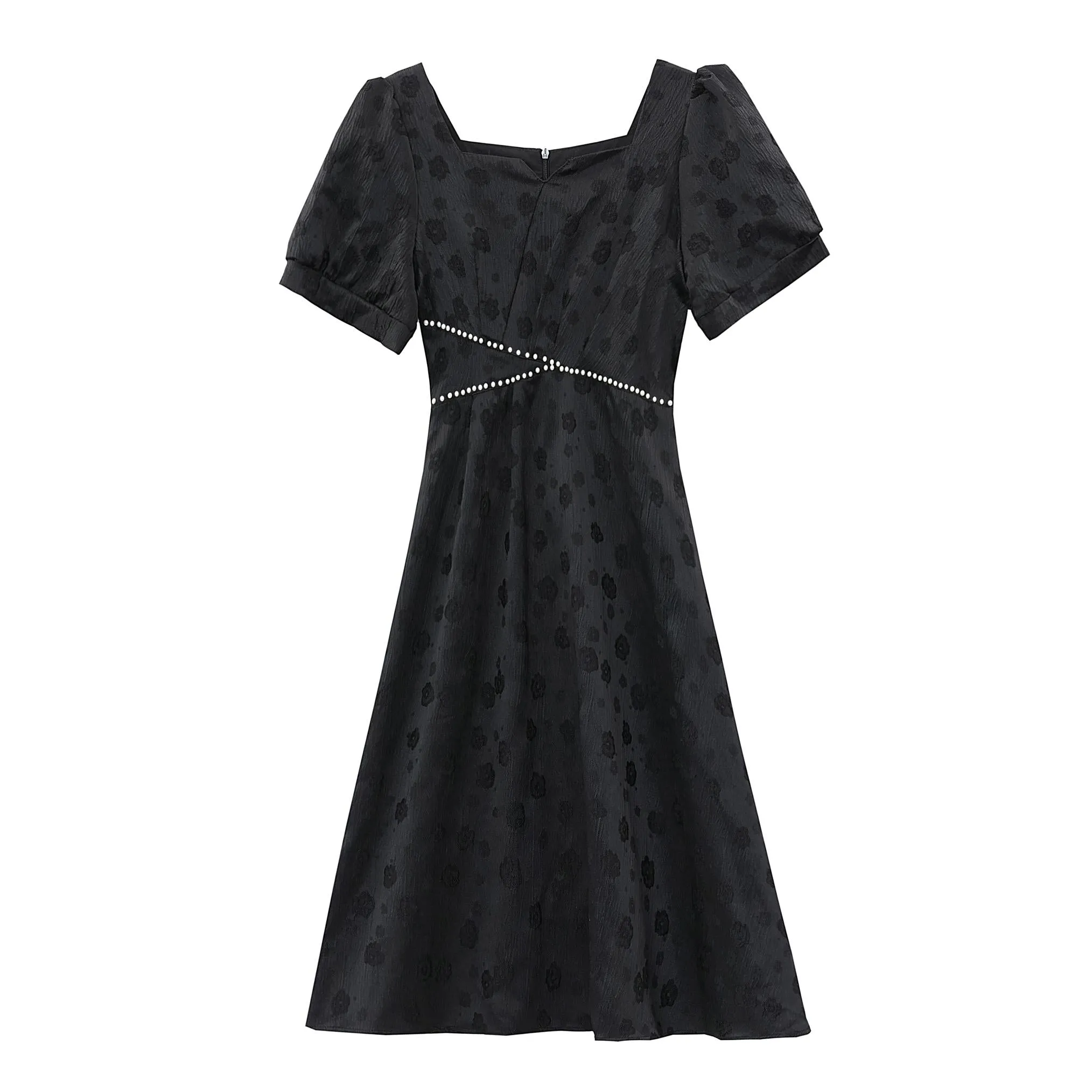 Women's Solid Jacquard Dress Inspired by Audrey Hepburn