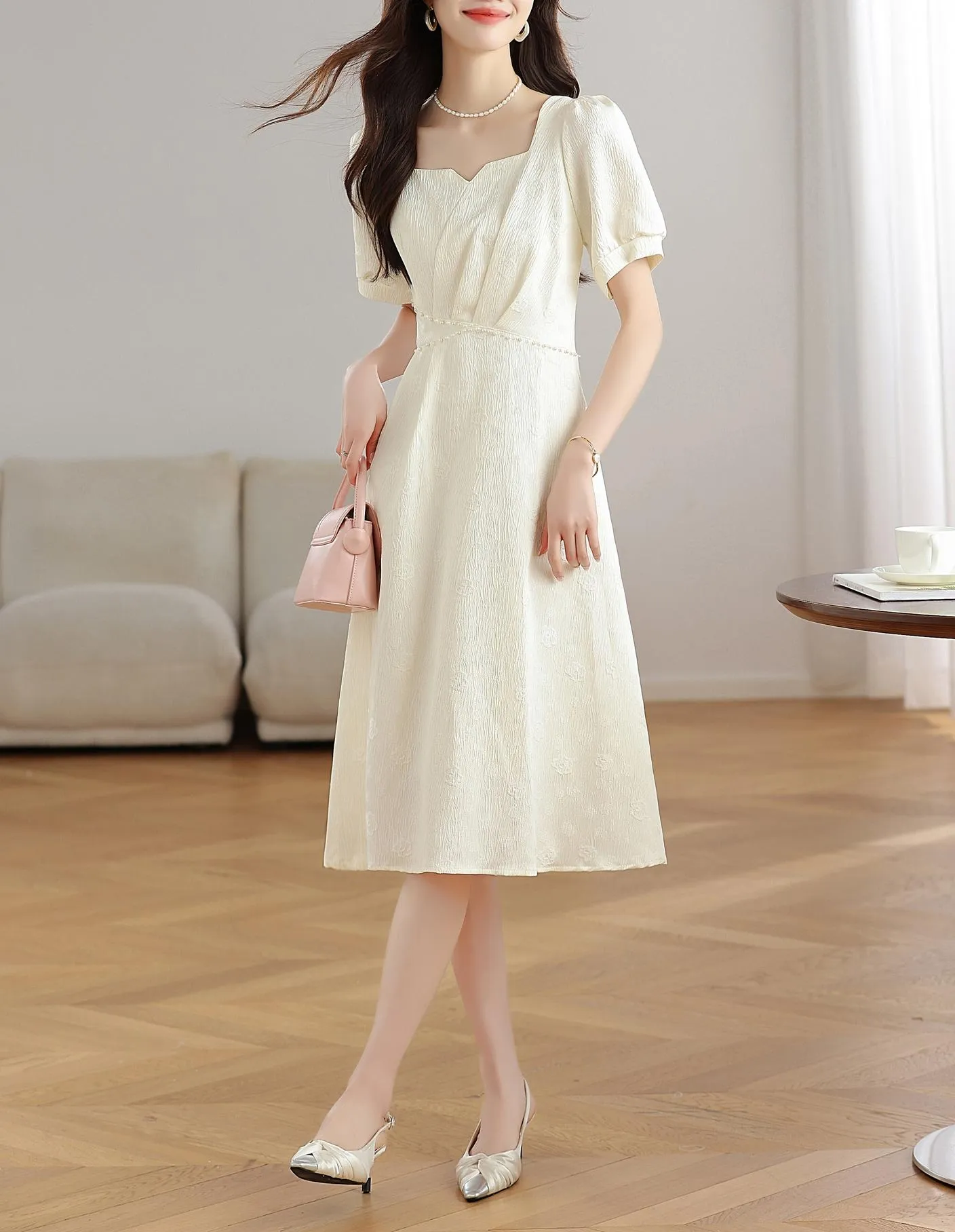 Women's Solid Jacquard Dress Inspired by Audrey Hepburn