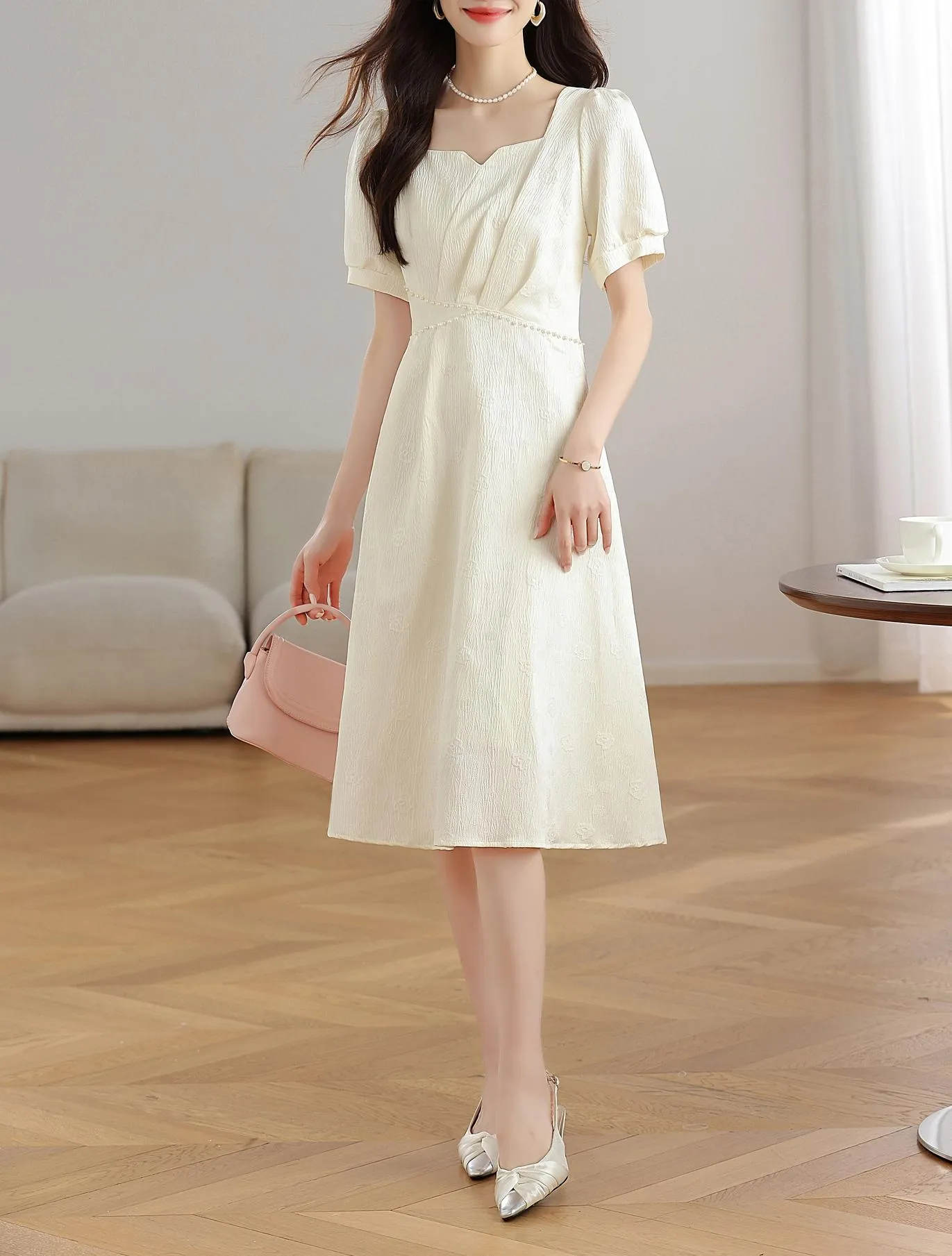 Women's Solid Jacquard Dress Inspired by Audrey Hepburn