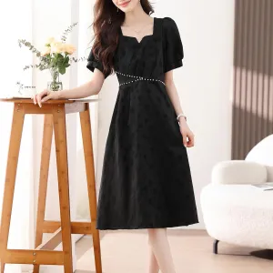 Women's Solid Jacquard Dress Inspired by Audrey Hepburn