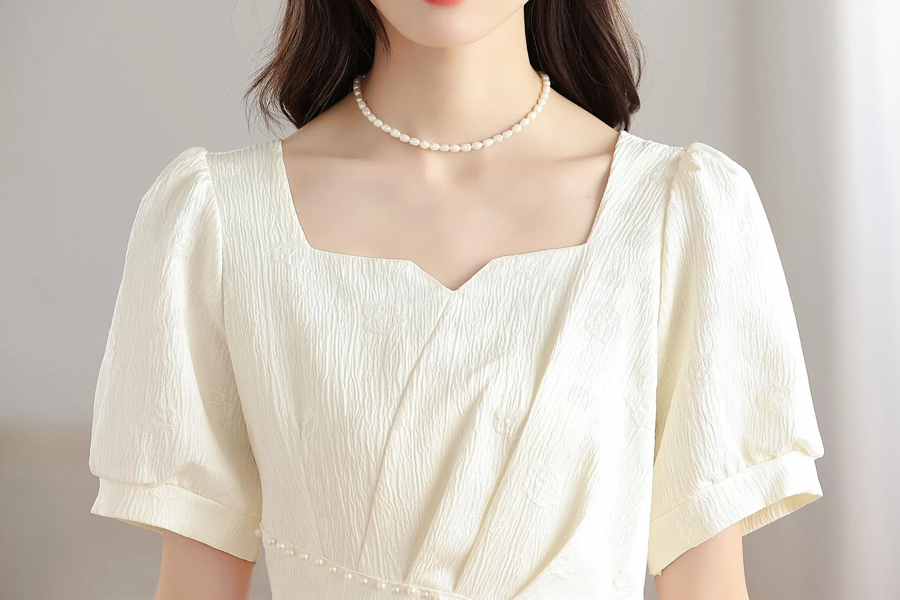 Women's Solid Jacquard Dress Inspired by Audrey Hepburn