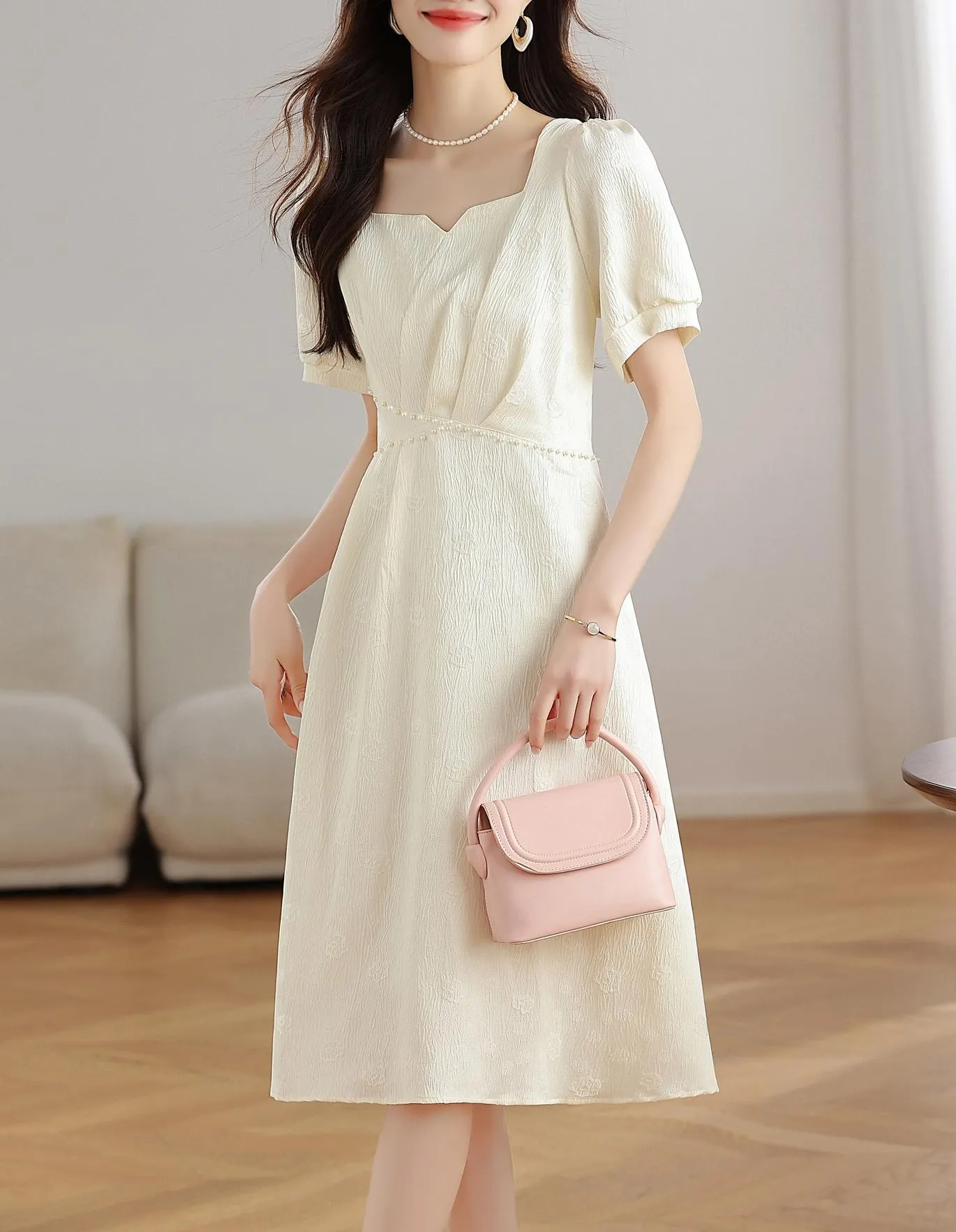 Women's Solid Jacquard Dress Inspired by Audrey Hepburn