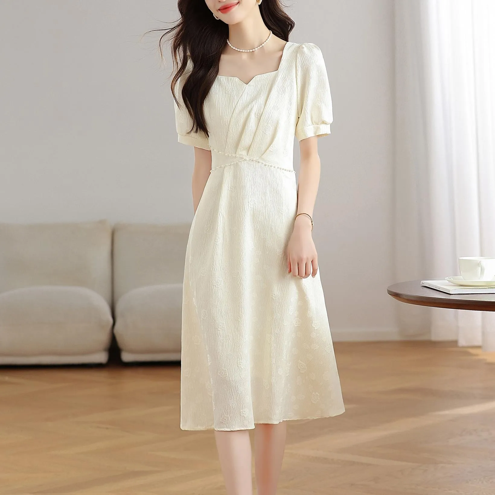 Women's Solid Jacquard Dress Inspired by Audrey Hepburn