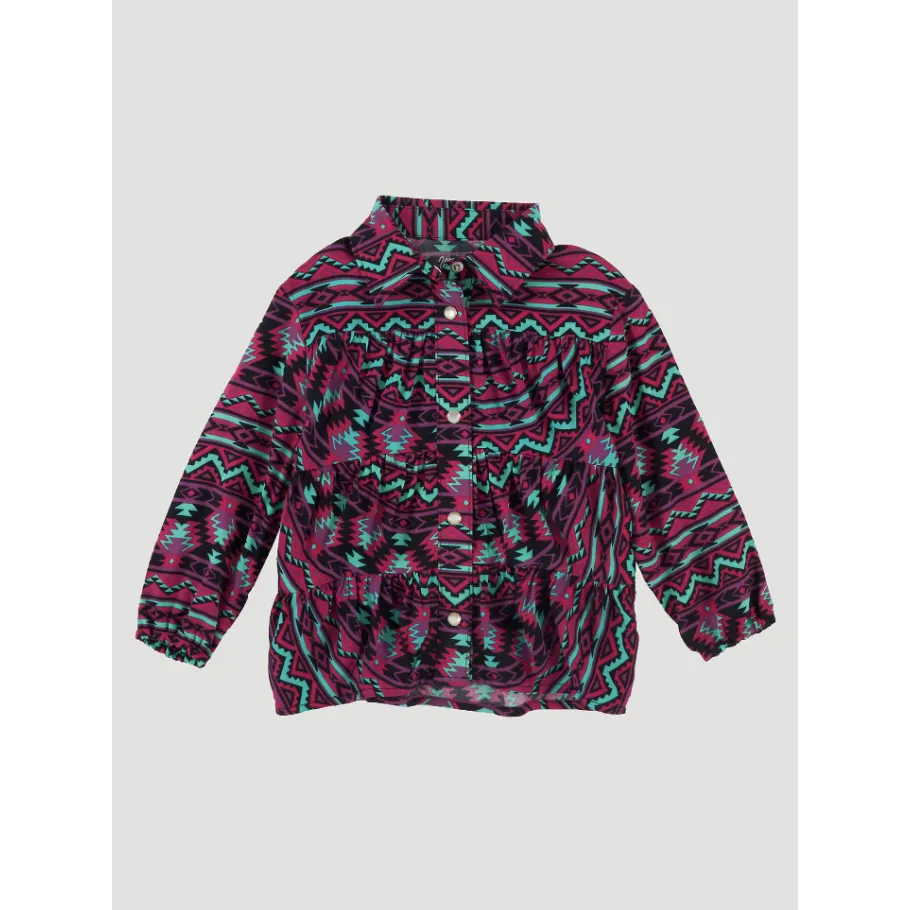 Wrangler Baby Girl Long Sleeve Southwestern Print Tiered Snap Shirt - Multi