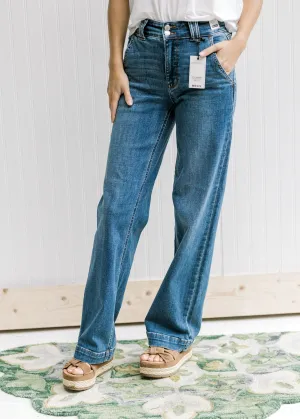 X Judy Blue  Hi Waisted Double Button Wide Leg Jeans