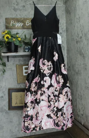 Xscape Womens  Floral Sleeveless V Neck Full-Length Formal Dress XC182 Black 8