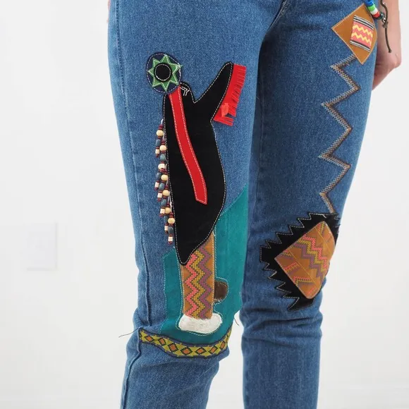 Y2k/90s Vintage Jeans | Boho Native American Design High Waisted  Aprx Size‎ 4/6