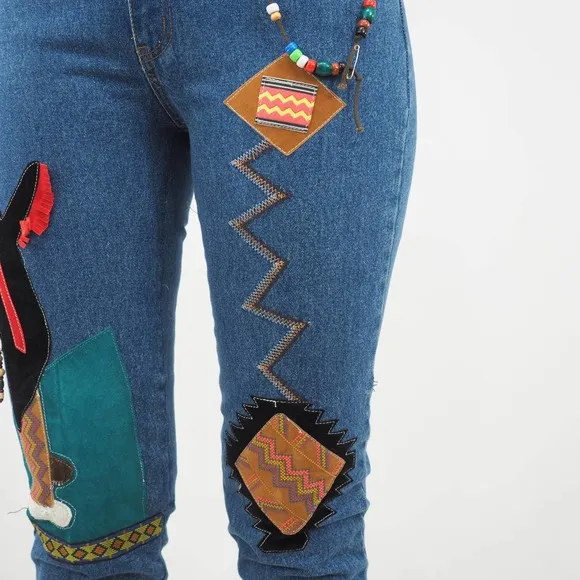 Y2k/90s Vintage Jeans | Boho Native American Design High Waisted  Aprx Size‎ 4/6