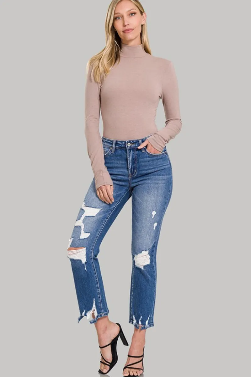Zenana Distressed Straight Jeans