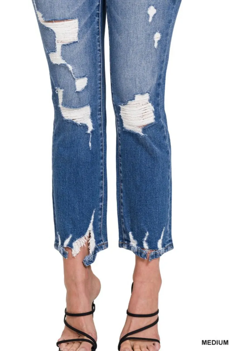 Zenana Distressed Straight Jeans