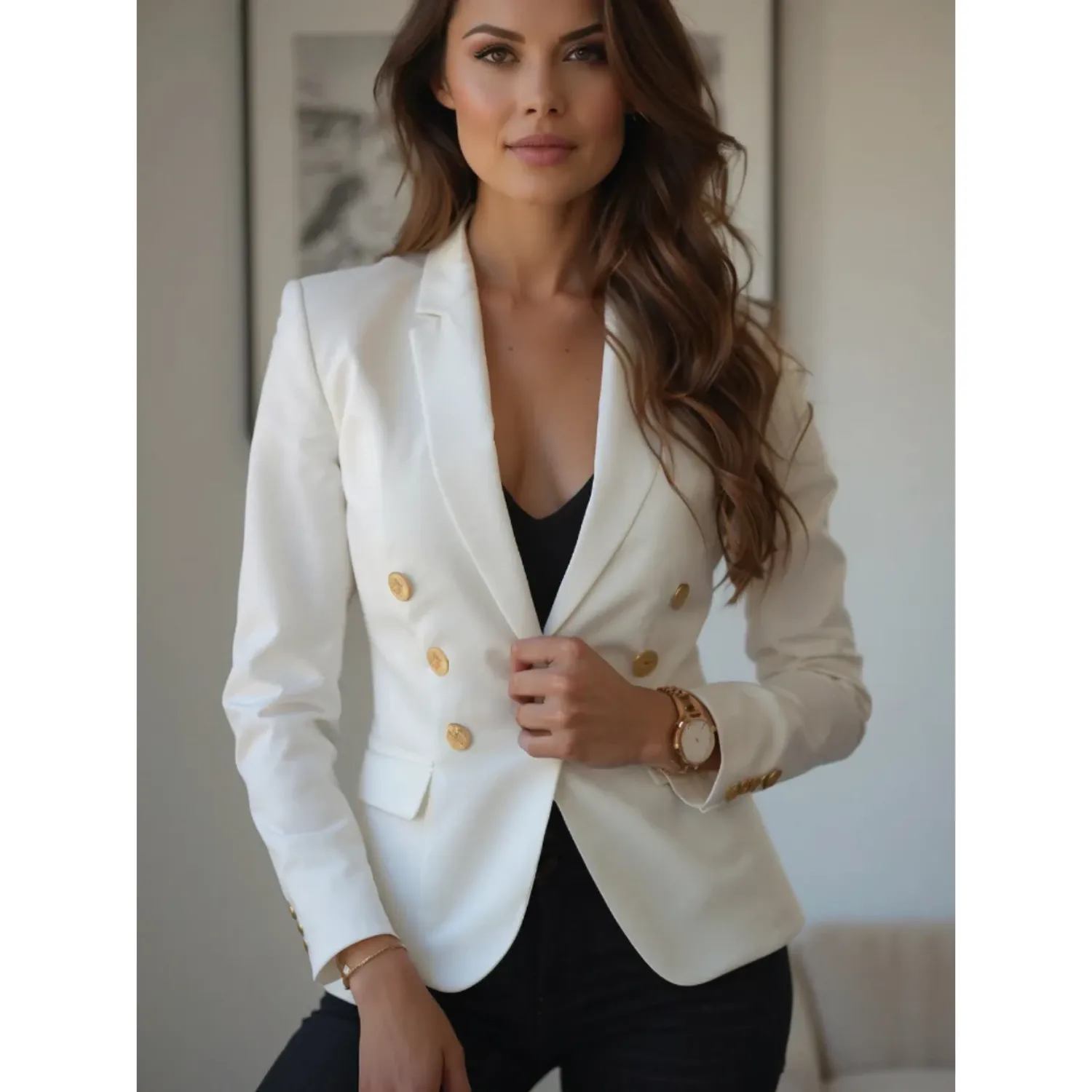 Zweireiher-Blazer mit Knöpfen für Frauen