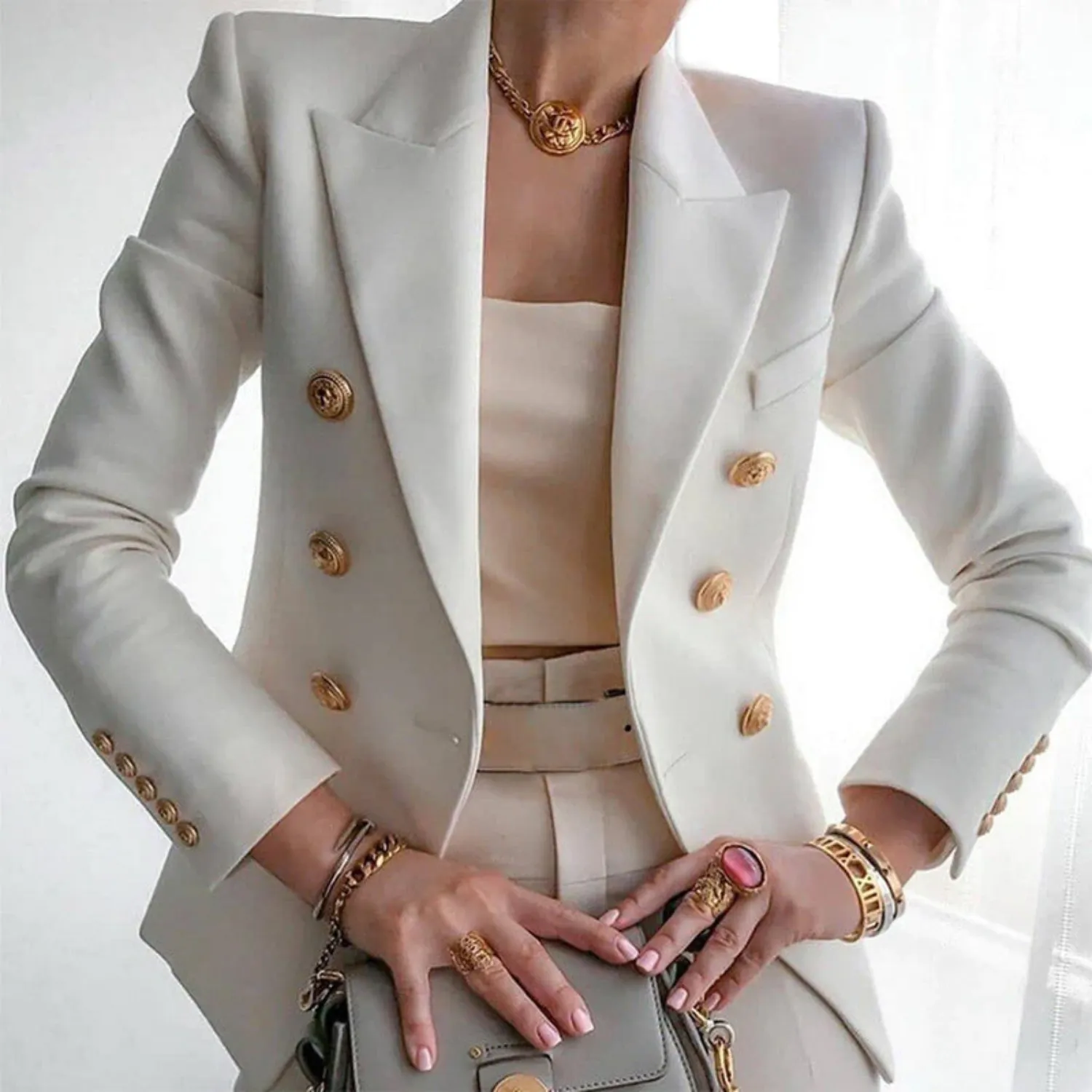 Zweireiher-Blazer mit Knöpfen für Frauen