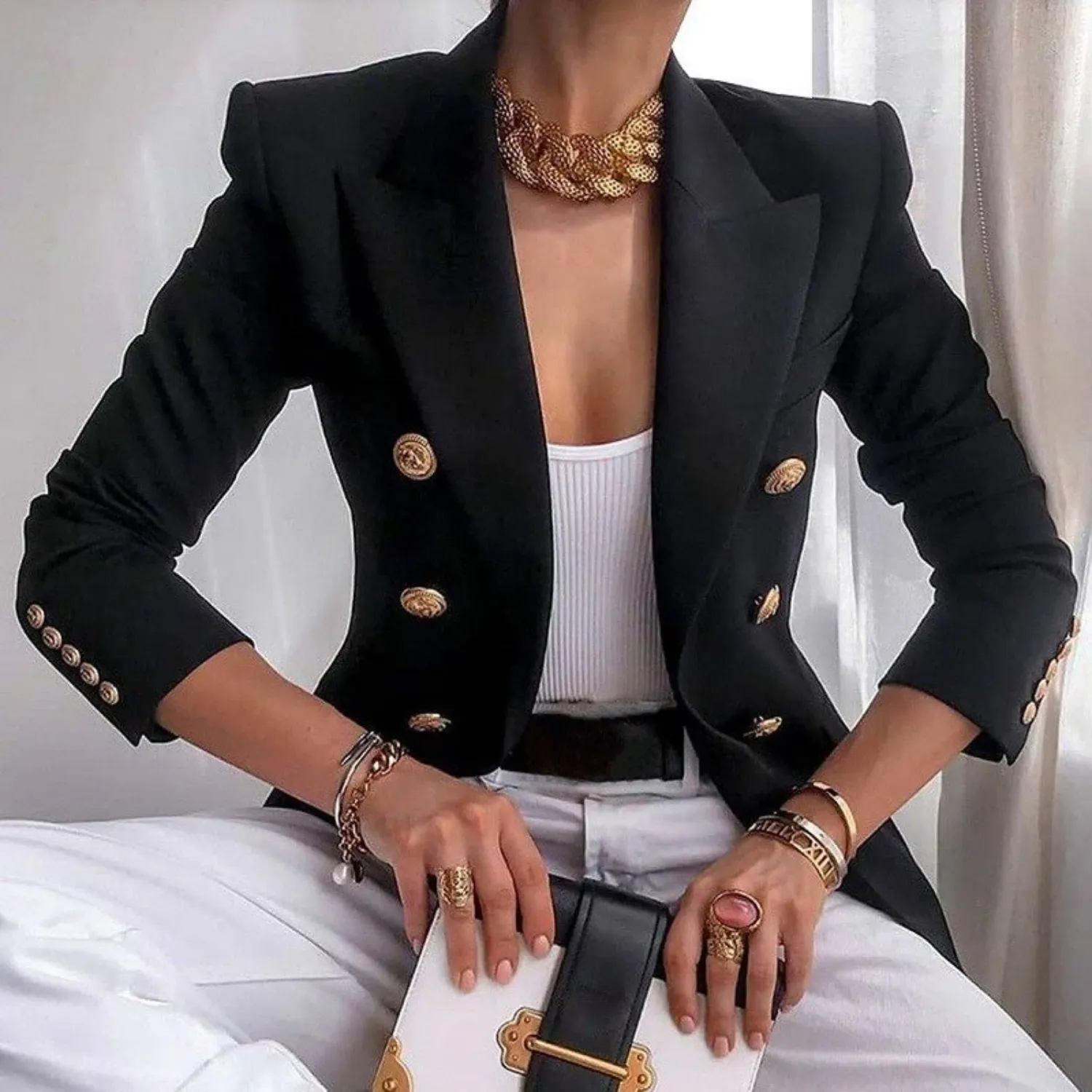 Zweireiher-Blazer mit Knöpfen für Frauen